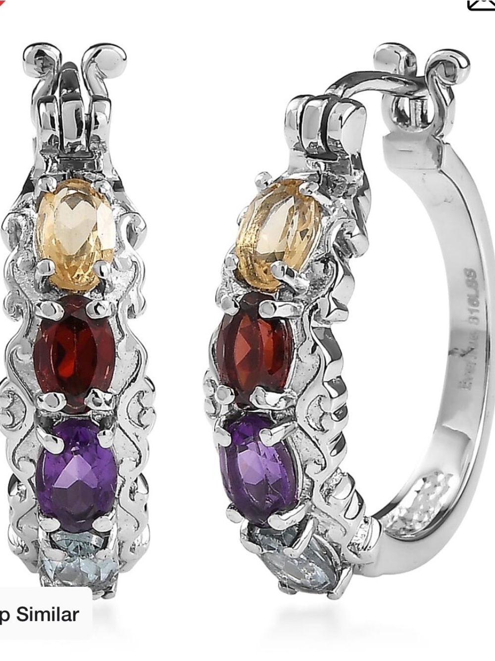 EverTrue Multi Gemstone Hoop Earrings in Stainless Steel 4.31 ctw